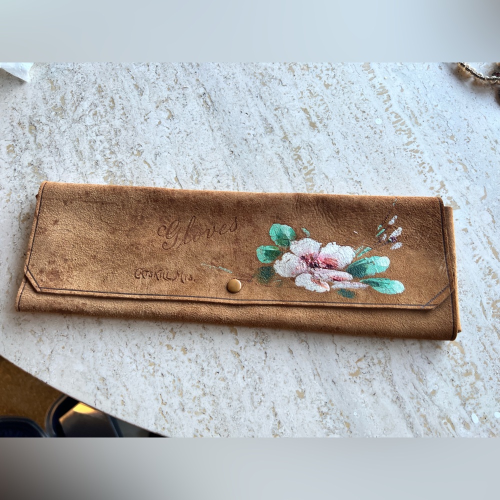 Vintage Antique Floral Leather Gloves Case or Wallet